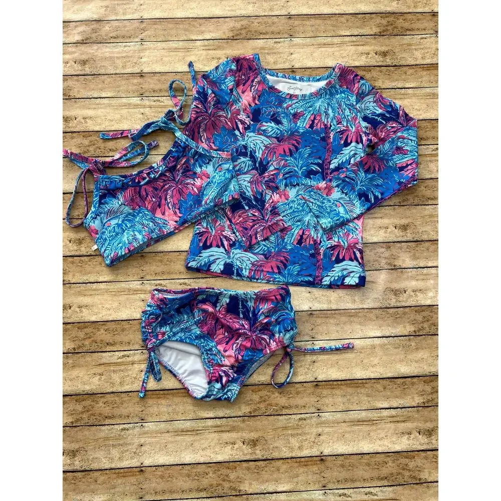 Sweethoney 3 Piece Swim Bundle Girls Tropical Nights Bikini 4T Rashguard 5Y